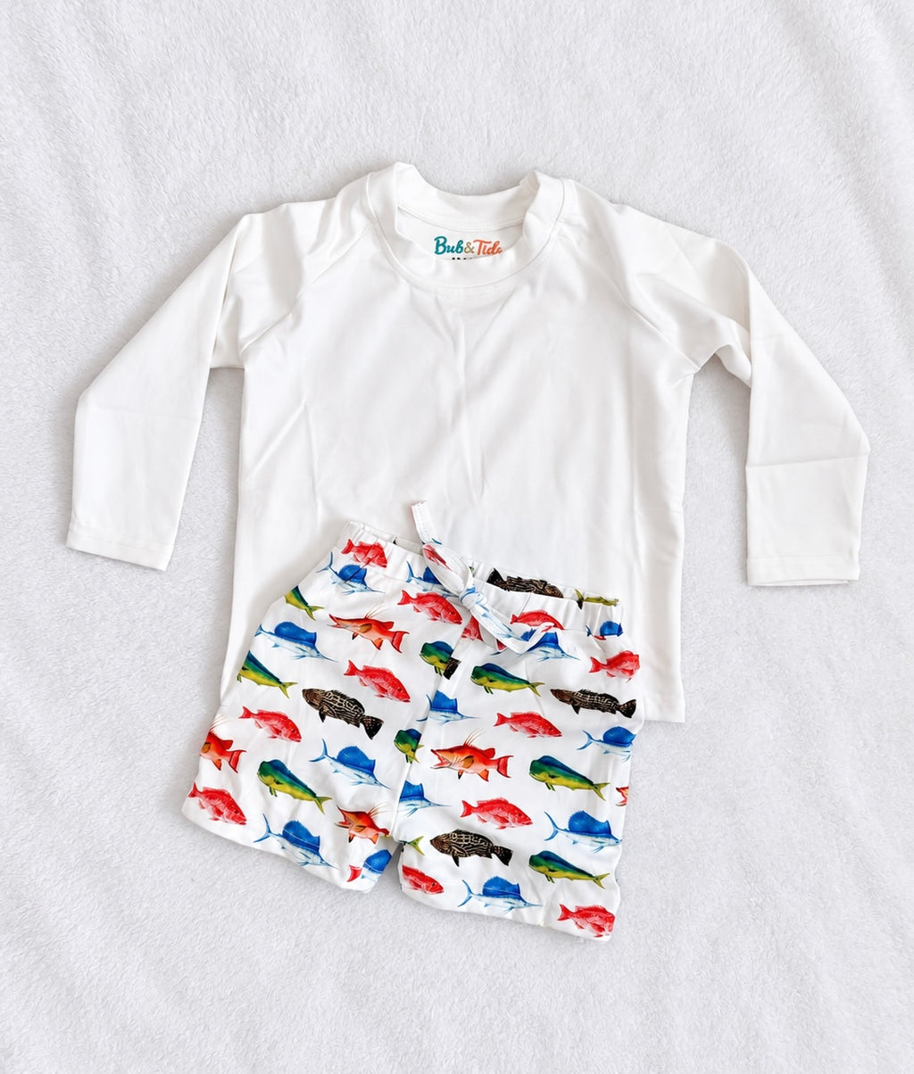 Offshore Fish Swim Outfit - Shorts & Rash Guard included - READY TO SHIP