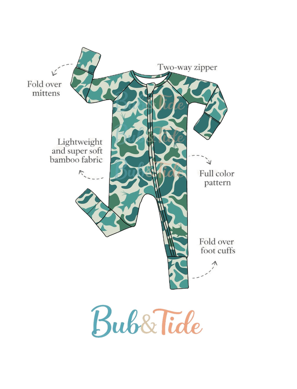 Hogfish Hideout - Coastal Camo Bamboo Zippy Sleeper Pajamas - Ready to Ship
