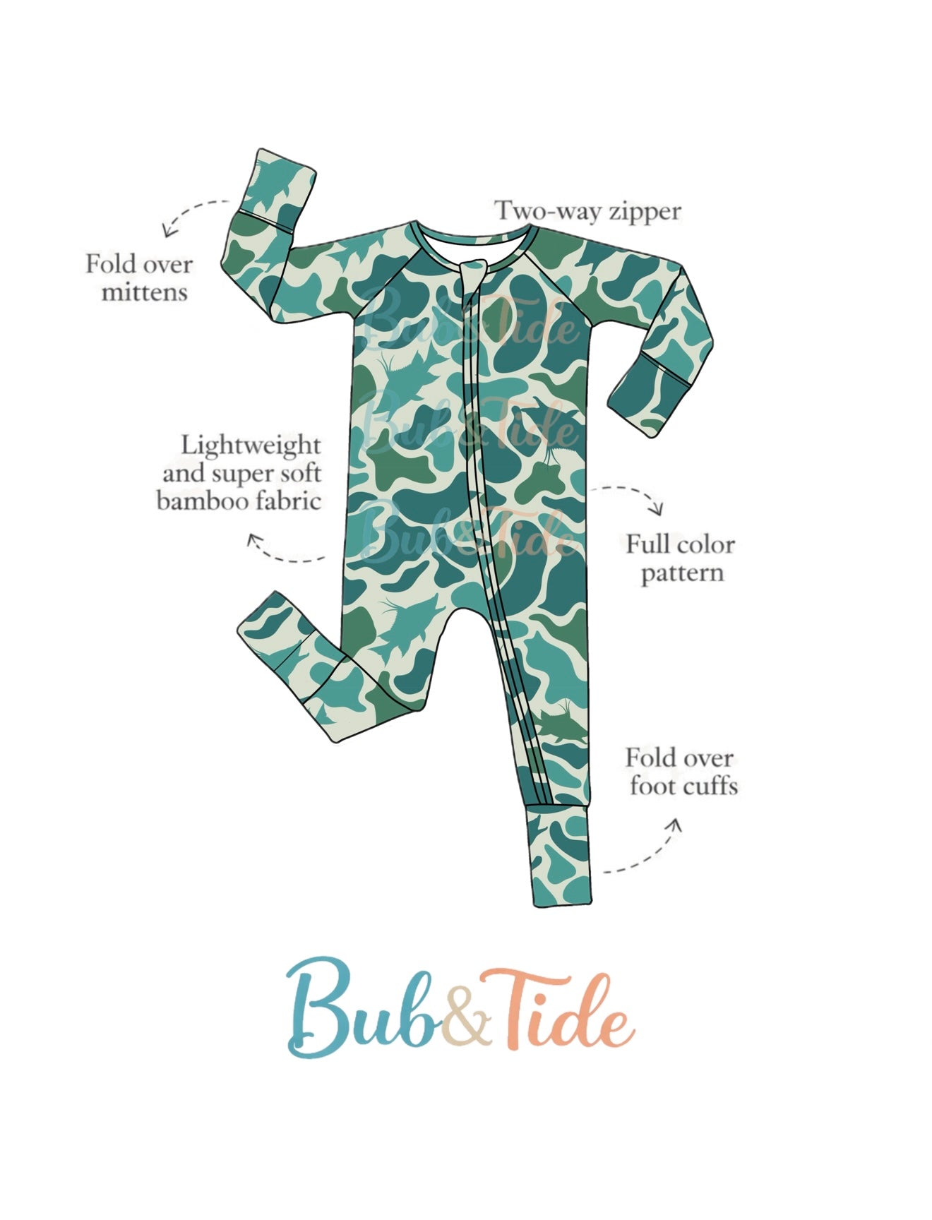 Hogfish Hideout - Coastal Camo Bamboo Zippy Sleeper Pajamas - Ready to Ship