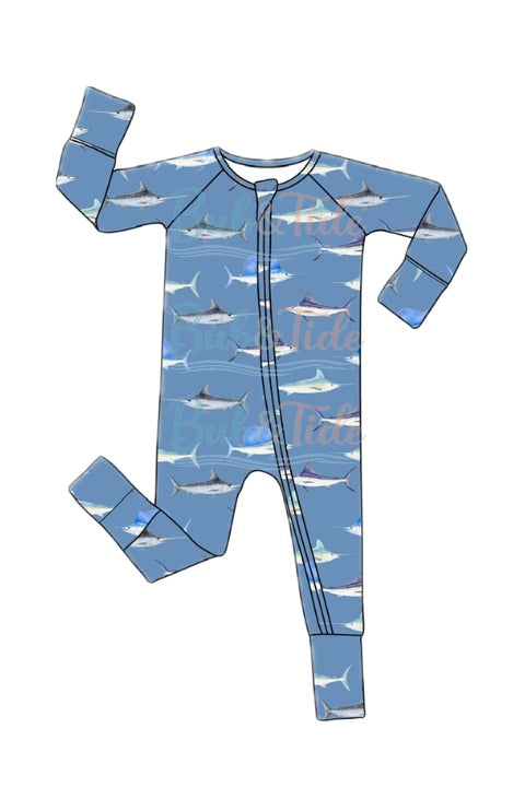 *PREORDER* Blue Billfish Blitz - Bamboo Zippy Sleeper Pajamas