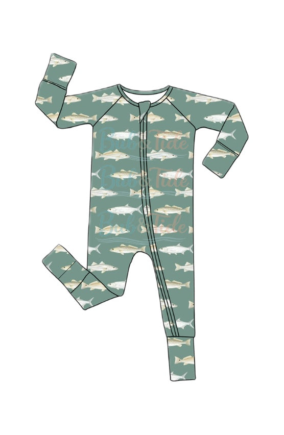 *PREORDER* Drifters - Snook, Tarpon, Redfish & Trout - Bamboo Zippy Sleeper Pajamas - Green
